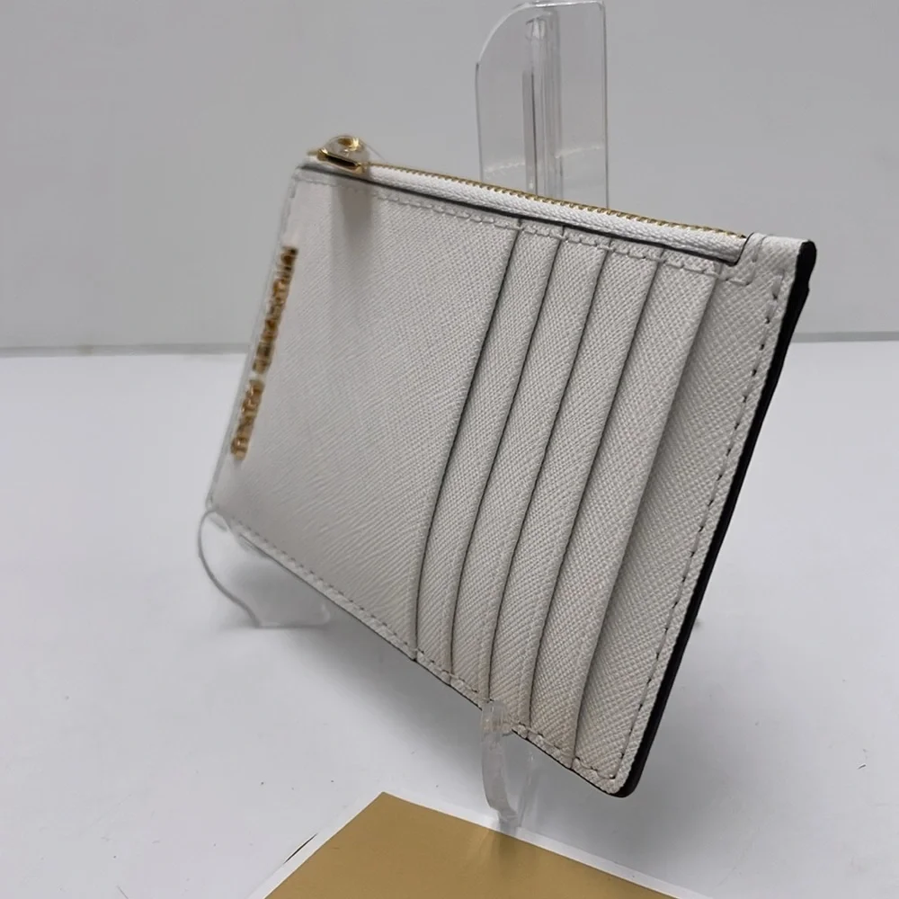 Michael Kors Jet Set Travel Medium Leather Zip Around Card Case Optic White NWT